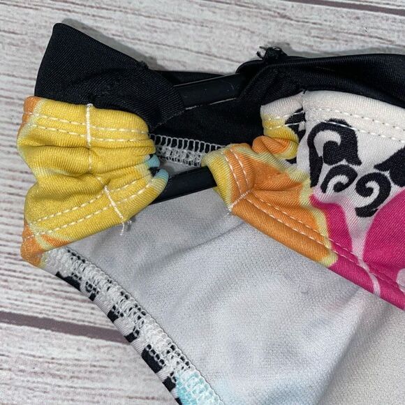 Tropical print floral 2 piece bikini w/criss cross back tie string sz M women - Picture 6 of 11